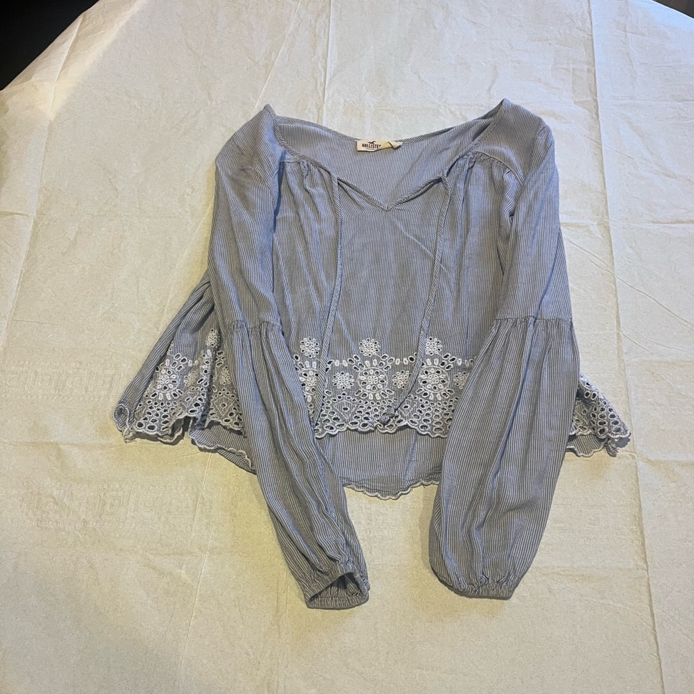Hollister blue top with drawstrings